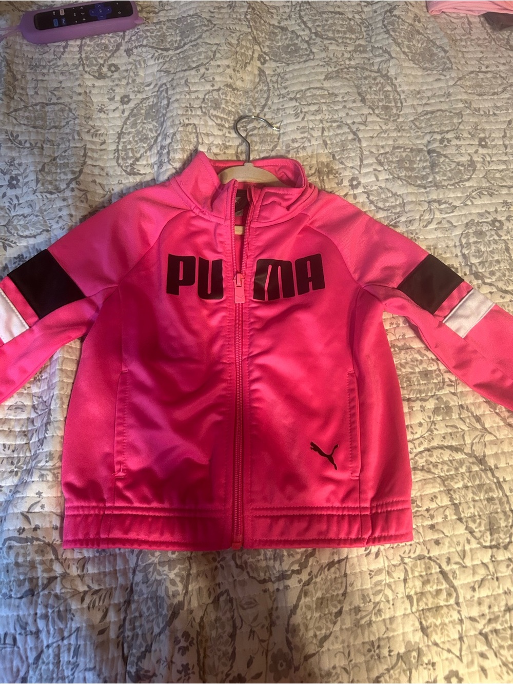 Puma Kids Pink Zip-Up Swim Rashguard with Black Accents